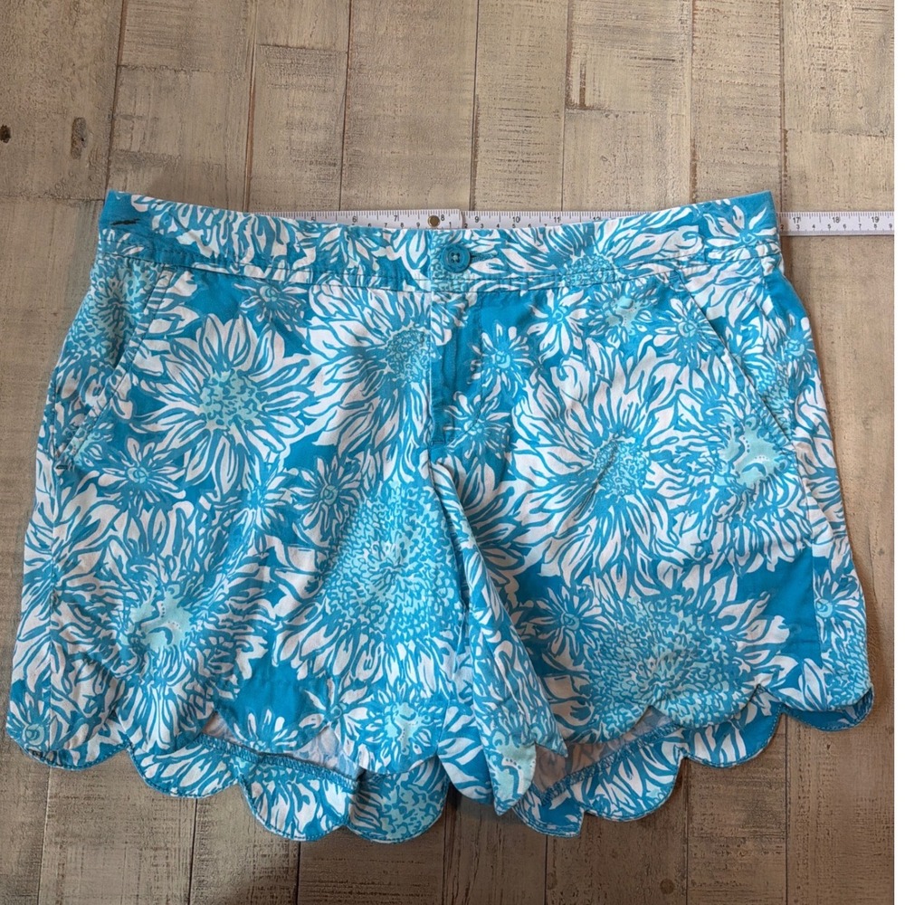 Lilly Pulitzer Buttercup Scalloped Hem Floral Shorts Turquoise NauticalBeachy 2